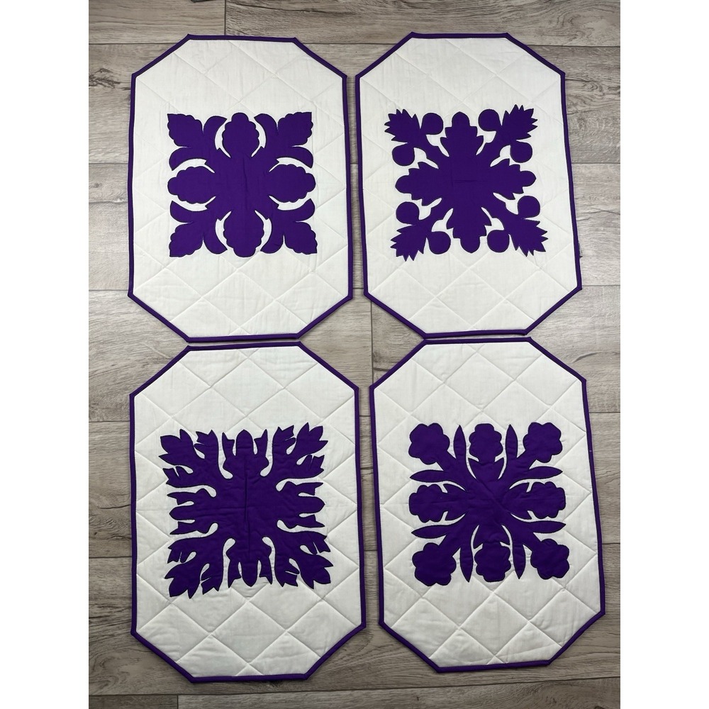 DBI Hawaii Inc Hawaiian Themed Placemats Quilted Set of 4 Purple White - NEW VTG - Picture 11 of 11